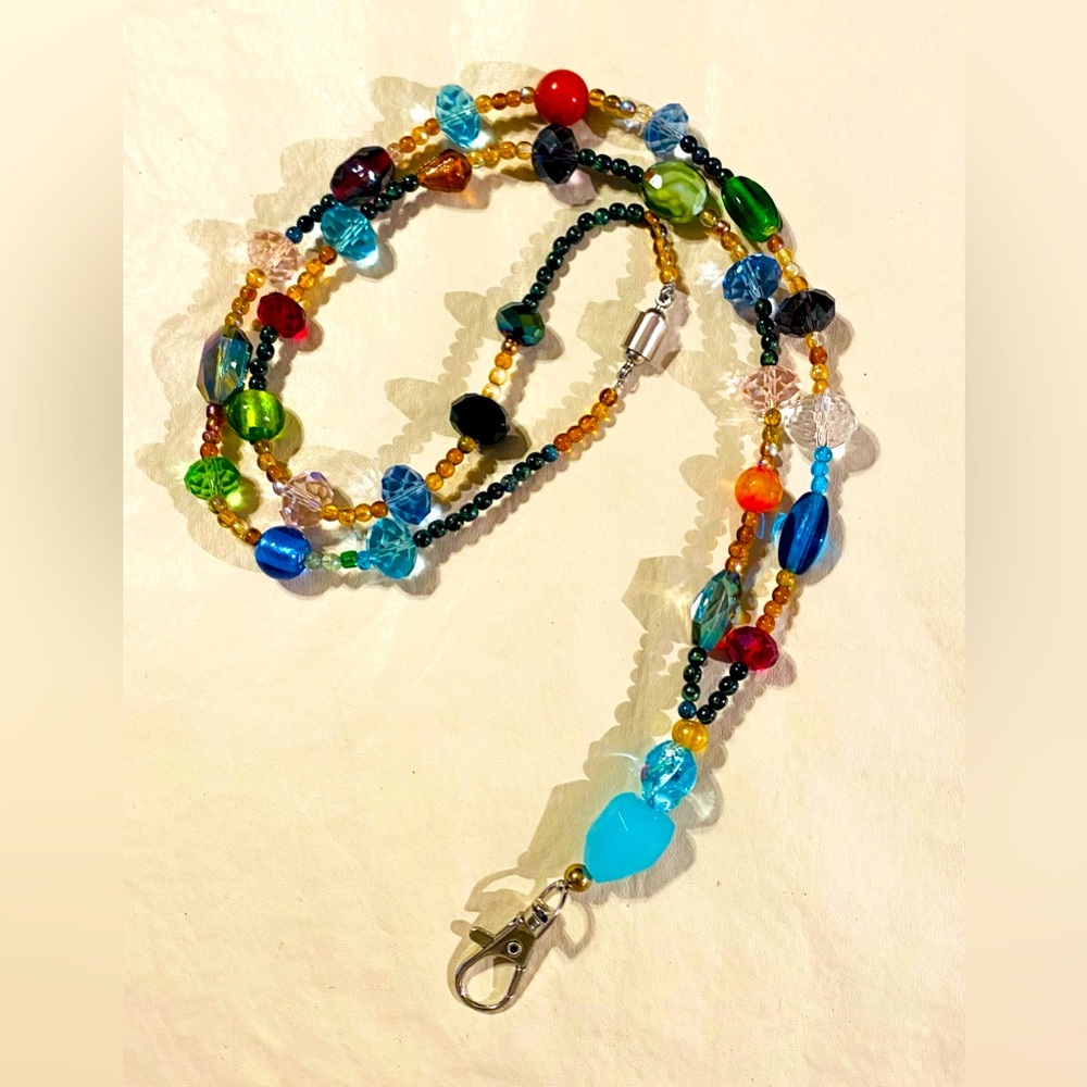 New, handcrafted, Crystal and artisan glass beaded Lanyard for ID badge